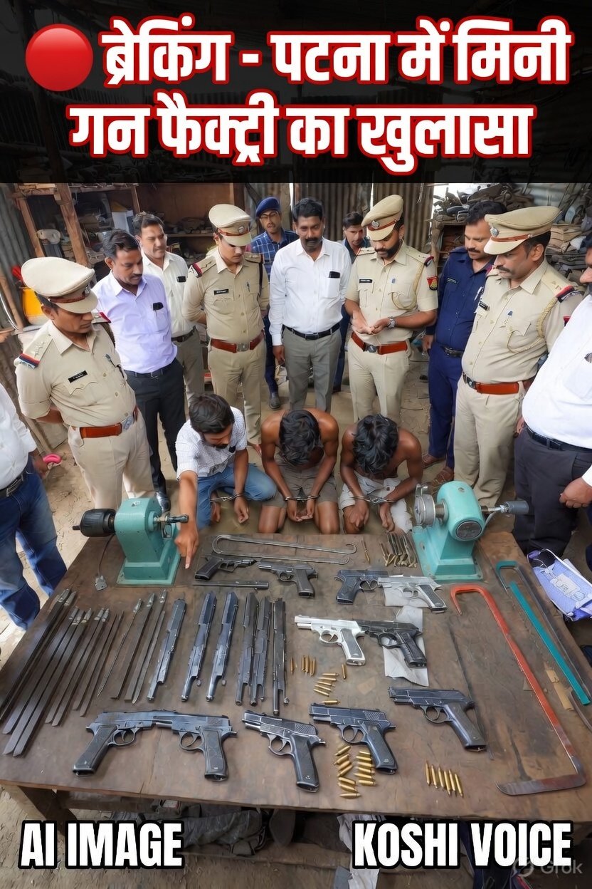 पटना के धनरूआ में बिहार पुलिस और STF द्वारा अवैध मिनी गन फैक्ट्री पर छापेमारी