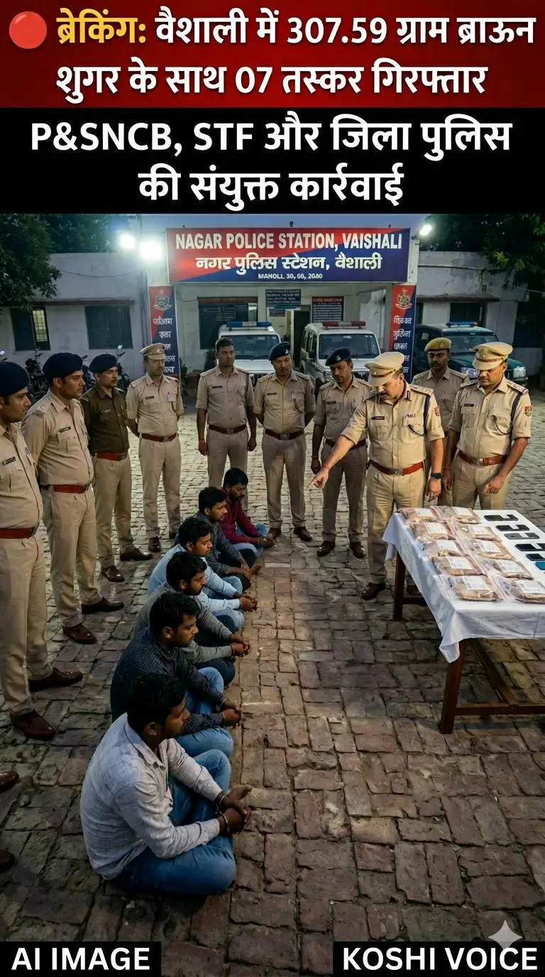 🚨 वैशाली में ड्रग्स तस्करों पर बड़ा प्रहार! 307 ग्राम ब्राउन शुगर के साथ 7 तस्कर गिरफ्तार