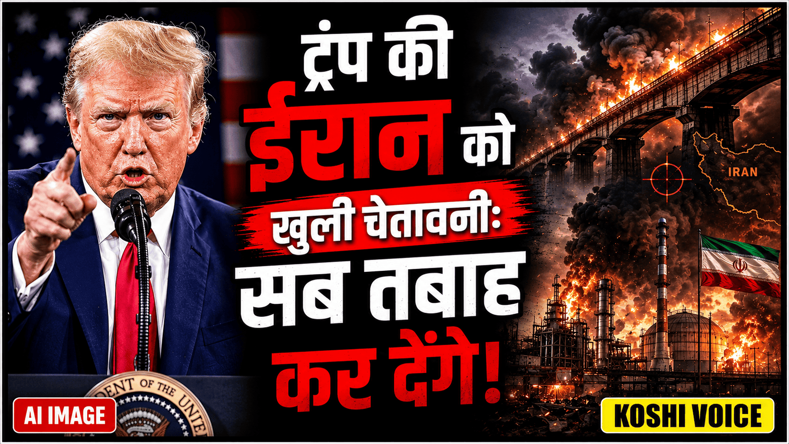 🚨 डोनाल्ड ट्रंप की ईरान को खुली चेतावनी: बोले- शर्तें नहीं मानीं तो तबाह कर देंगे सारे पावर प्लांट और पुल 🚨