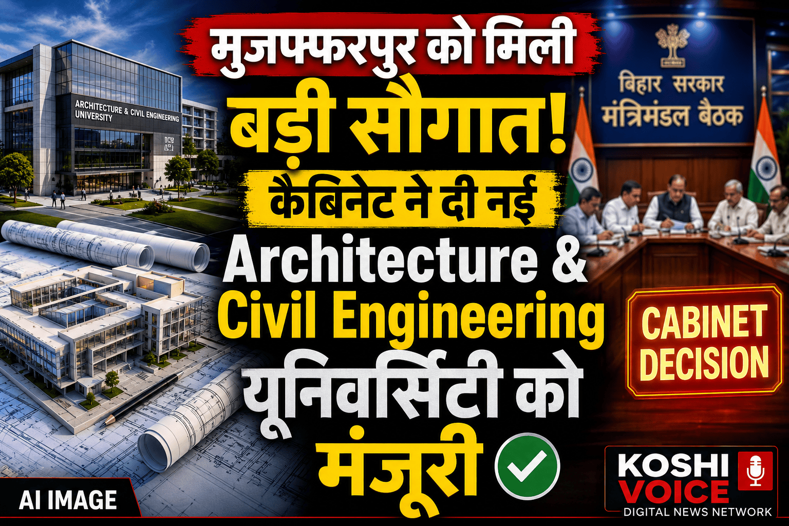 🚨 कैबिनेट का बड़ा फैसला: मुजफ्फरपुर में खुलेगा देश का पहला आर्किटेक्चर एंड सिविल इंजीनियरिंग यूनिवर्सिटी’, विकास को मिलेगी नई रफ्तार 🚨