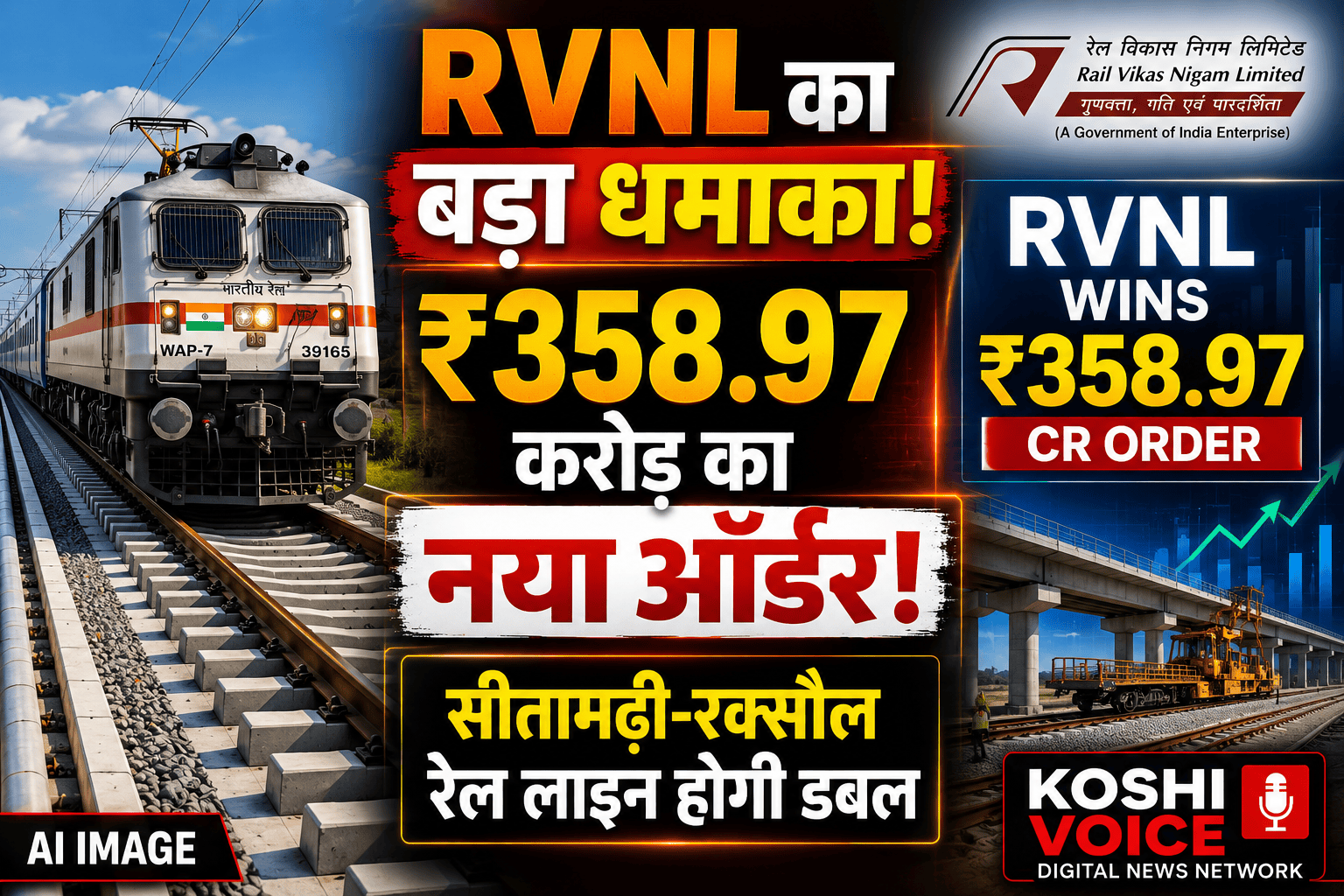 🚨 रेलवे सेक्टर में बड़ा धमाका: RVNL को मिला ₹358.97 करोड़ का मेगा कॉन्ट्रैक्ट, सीतामढ़ी-रक्सौल रेल लाइन का होगा दोहरीकरण! 🚨