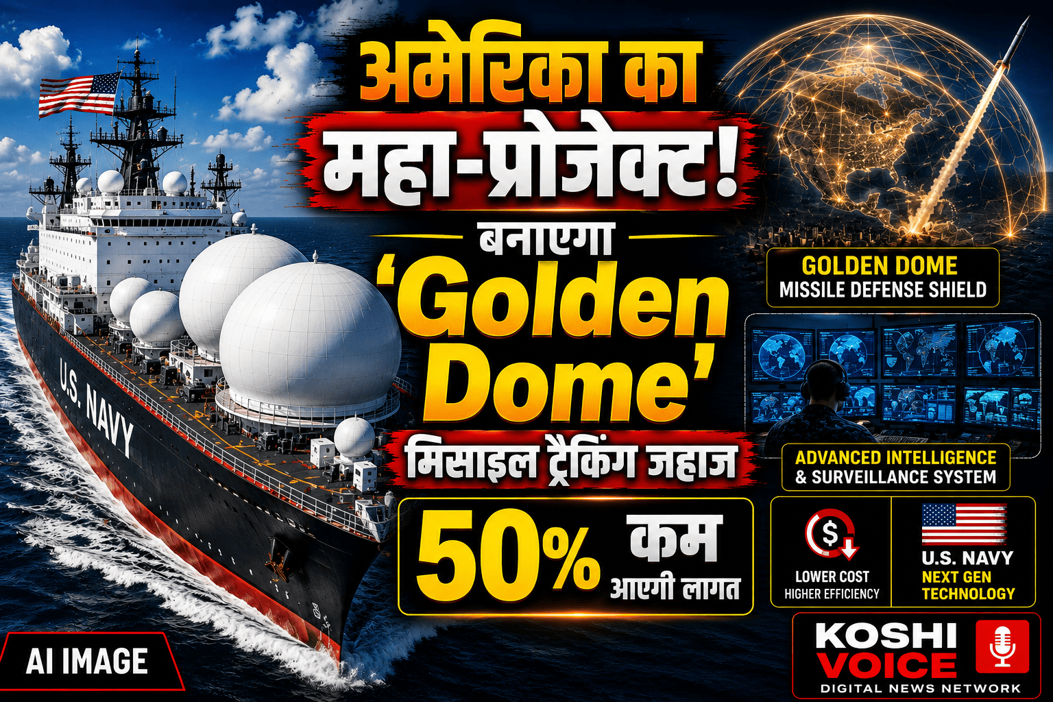 🚨 ग्लोबल डिफेंस में बड़ा कदम – अमेरिका बनाएगा ‘गोल्डन डोम’ मिसाइल ट्रैकिंग जहाज, 50% सस्ते अधिग्रहण मॉडल का करेगा इस्तेमाल! 🚨