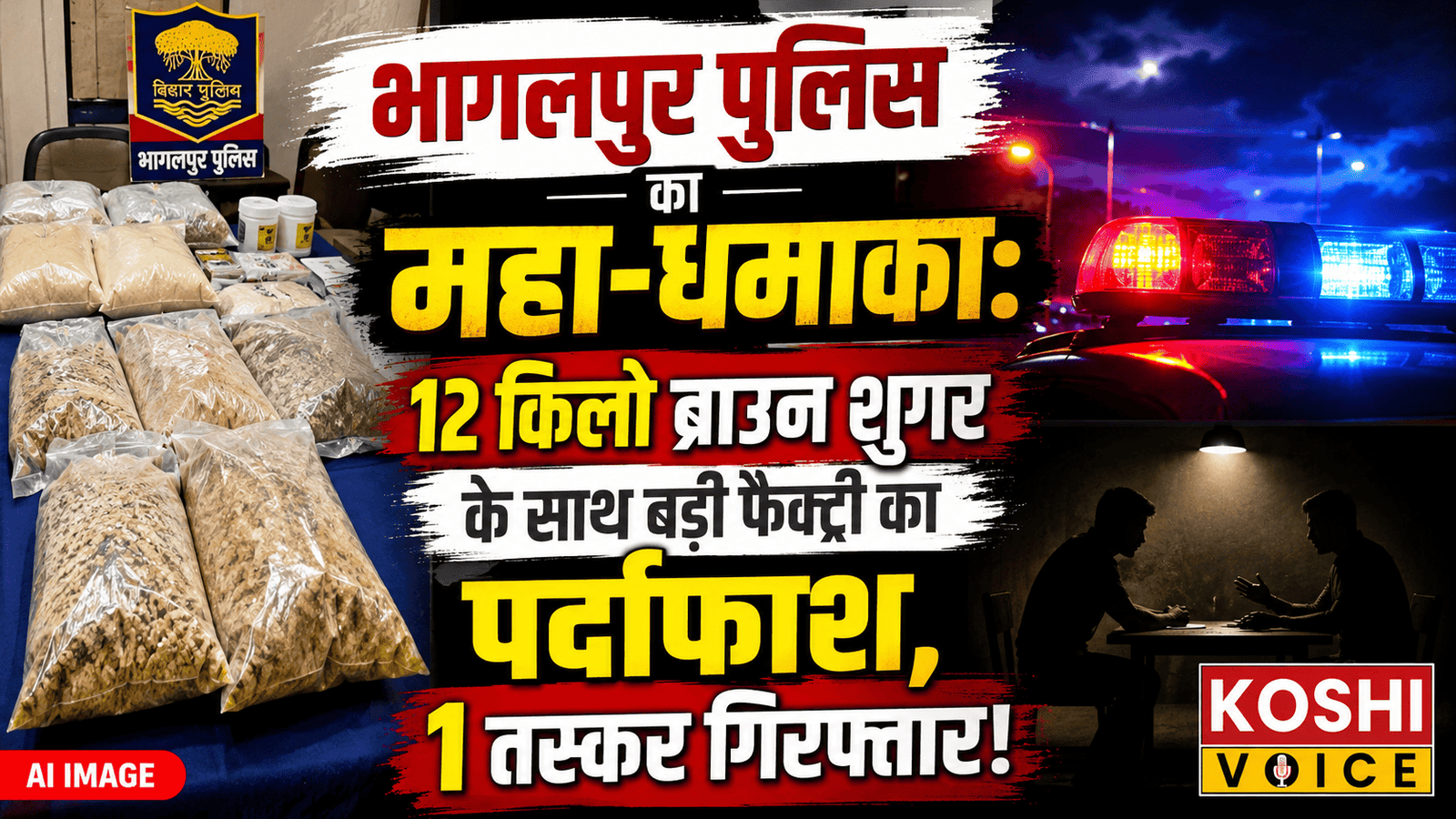 🚨 भागलपुर में नशा तस्करों पर पुलिस का सबसे बड़ा प्रहार: 263 ग्राम शुद्ध और 12 किलो से अधिक अर्धनिर्मित ब्राउन शुगर बरामद, एक गिरफ्तार! 🚨