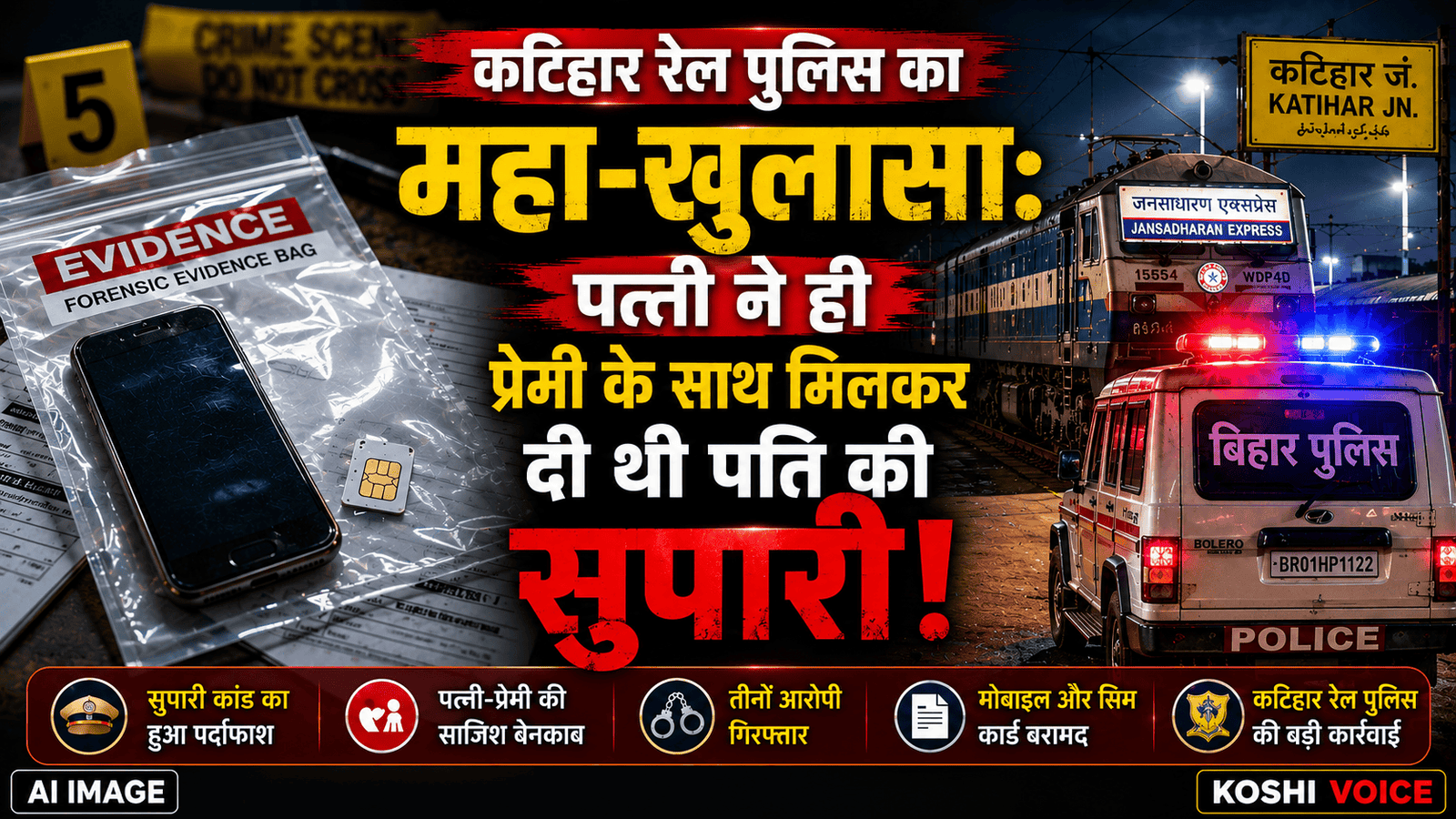 🚨 रेल पुलिस कटिहार का बड़ा खुलासा: विद्युतकर्मी देवकुमार गुंजन हत्याकांड का सफल उद्भेदन, पत्नी ने ही प्रेमी के साथ मिलकर दी थी सुपारी! 🚨