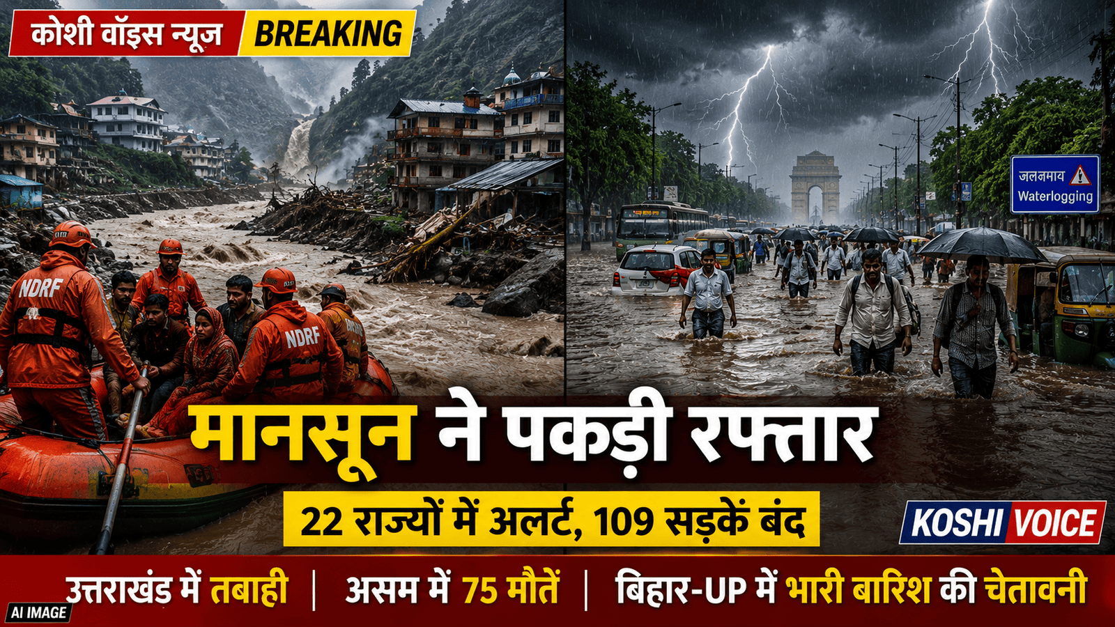 Heavy rainfall and flood warning across 22 states in India during Monsoon 2026