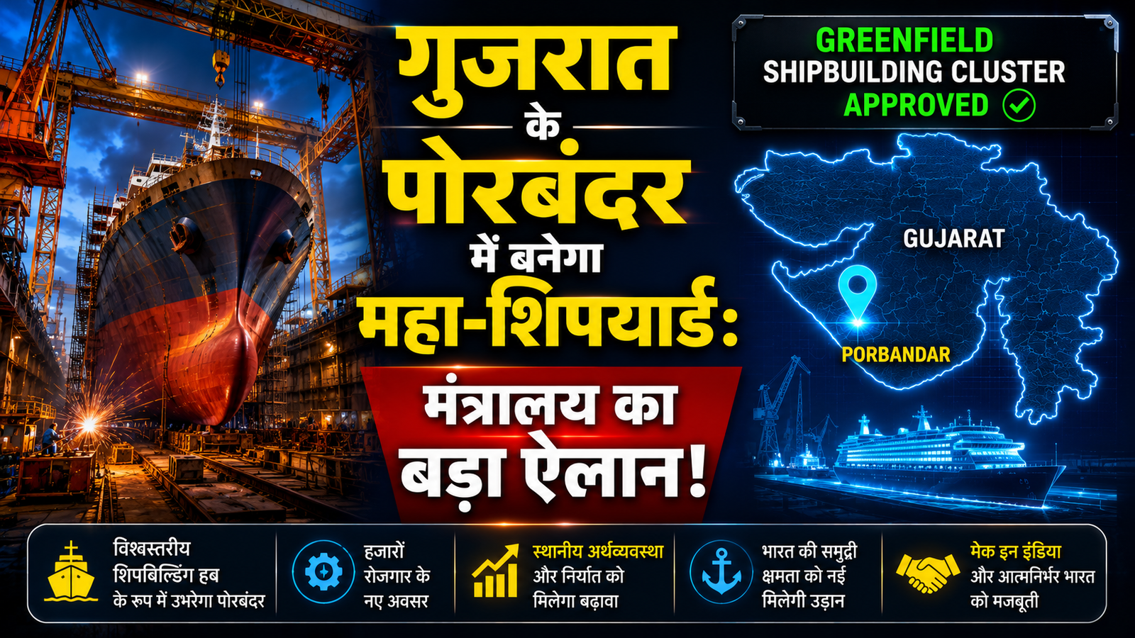 🚨 शिपिंग सेक्टर में भारत की बड़ी छलांग: गुजरात के पोरबंदर में बनेगा अत्याधुनिक ग्रीनफील्ड शिपबिल्डिंग क्लस्टर, मंत्रालय ने दी मंजूरी!🚨