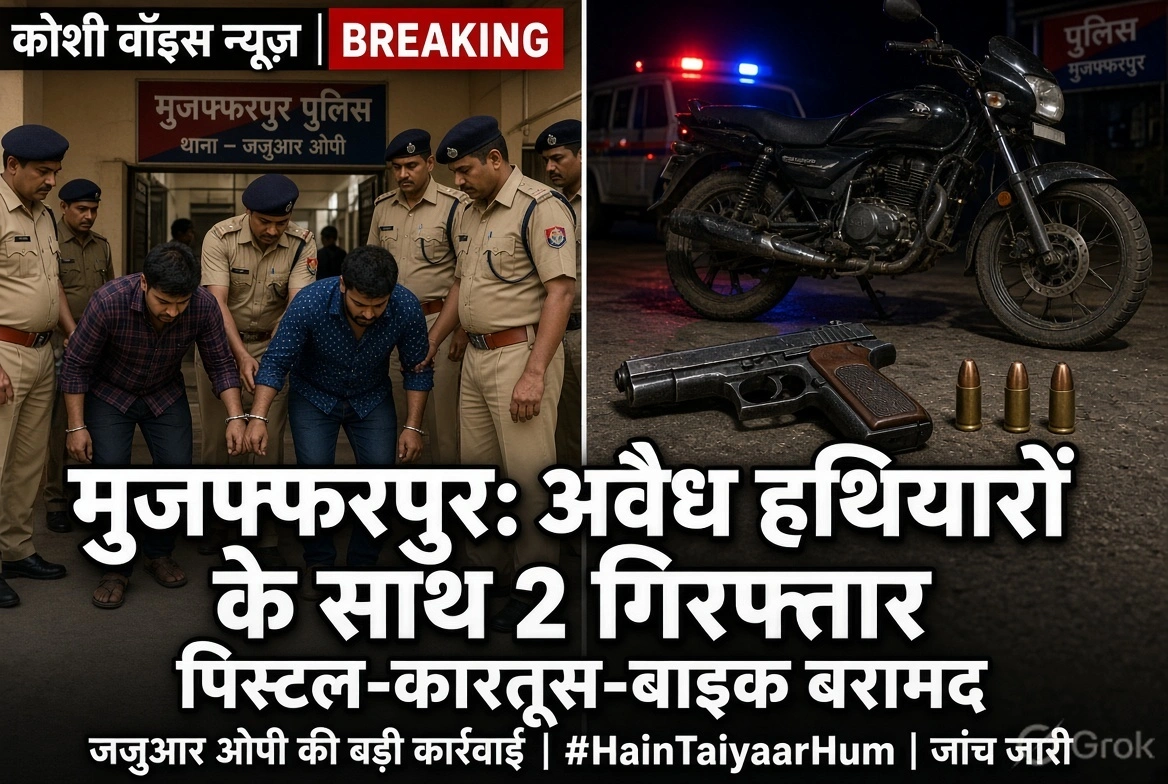 मुजफ्फरपुर में हथियारों के साथ 2 अपराधी गिरफ्तार, पिस्टल बरामद