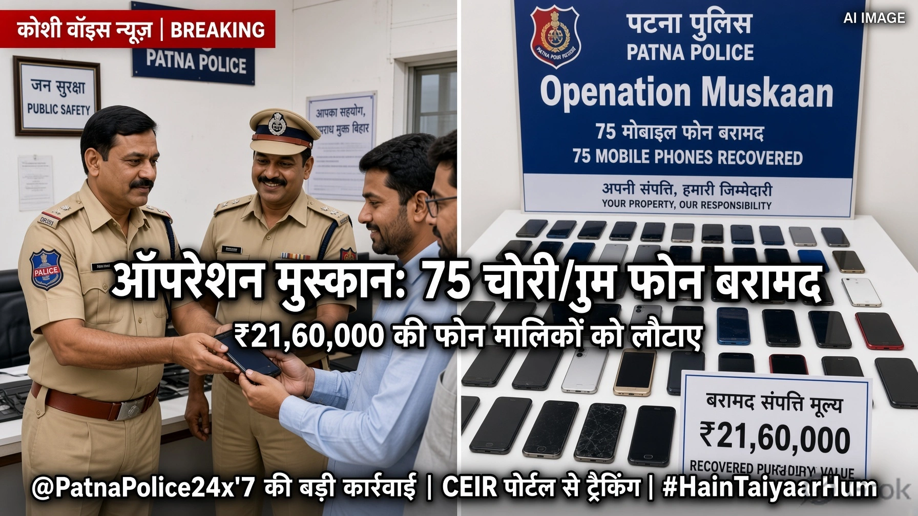 पटना पुलिस का 'ऑपरेशन मुस्कान': 75 खोए मोबाइल बरामद कर लौटाए