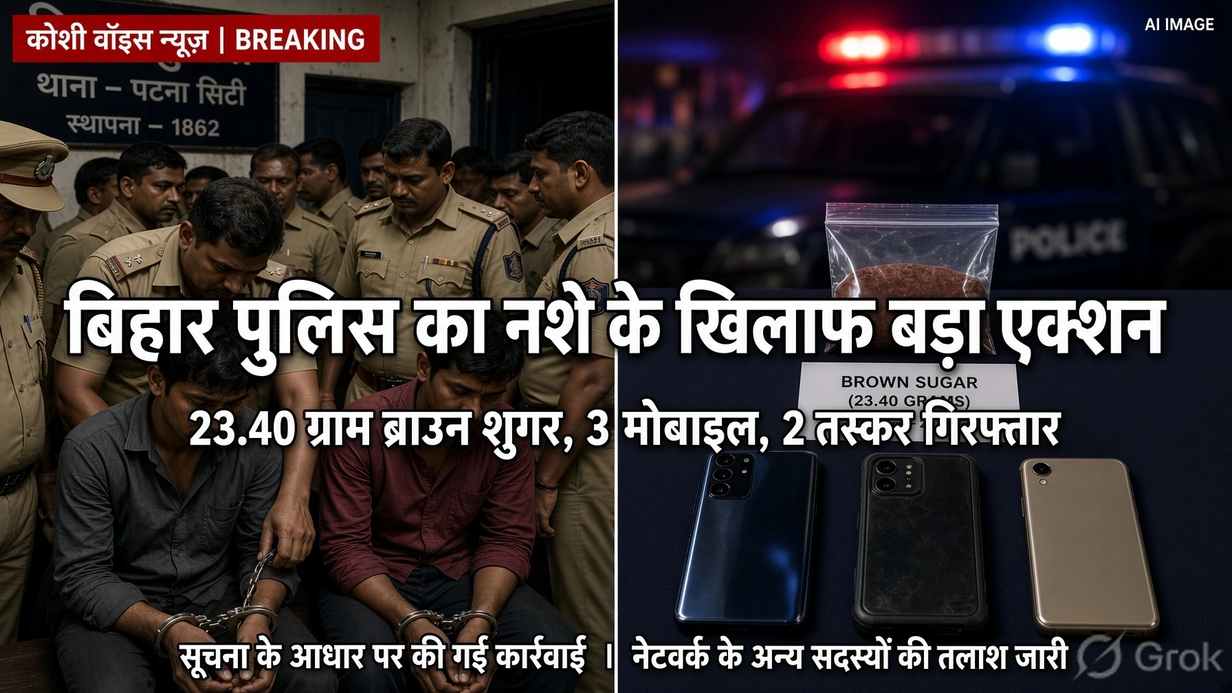 बिहार पुलिस का बड़ा एक्शन, 23 ग्राम ब्राउन शुगर के साथ 2 तस्कर गिरफ्तार