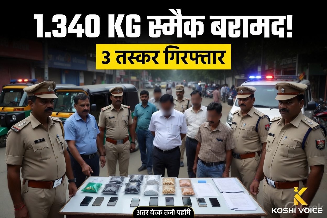 पूर्णिया में 1.34 किलो स्मैक बरामद, 3 तस्कर गिरफ्तार