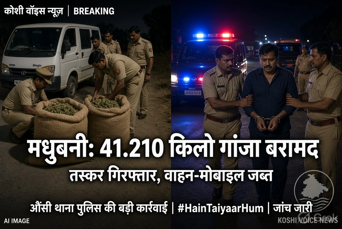 मधुबनी में अवैध गांजा तस्करी का भंडाफोड़, 41 किलो गांजा जब्त