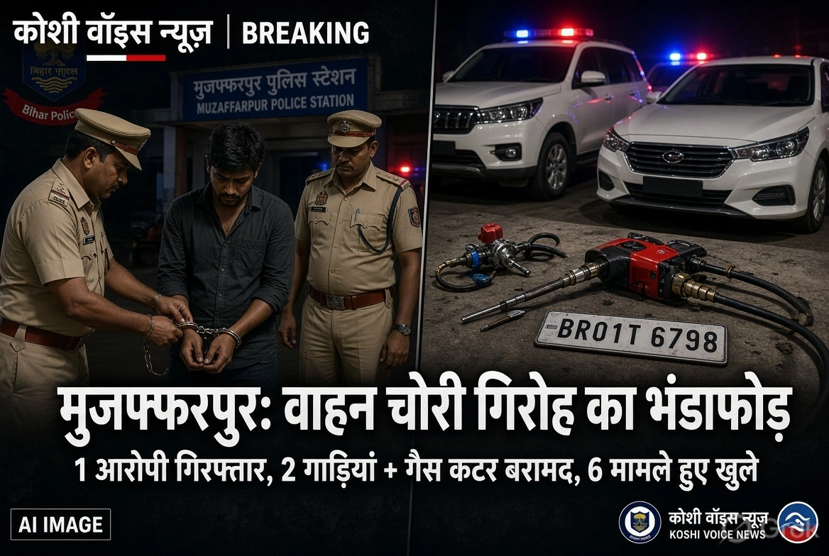 मुजफ्फरपुर: वाहन चोर गिरोह का भंडाफोड़, 2 गाड़ियां जब्त, 6 केस सुलझे
