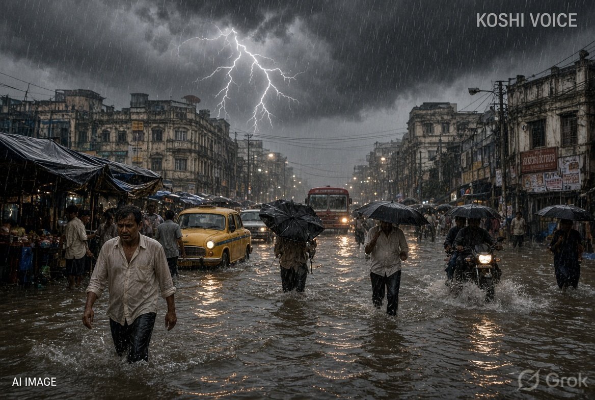 कोलकाता में बारिश का कहर: निम्न दबाव से दक्षिण बंगाल के 6 जिलों में भारी वर्षा का अलर्ट