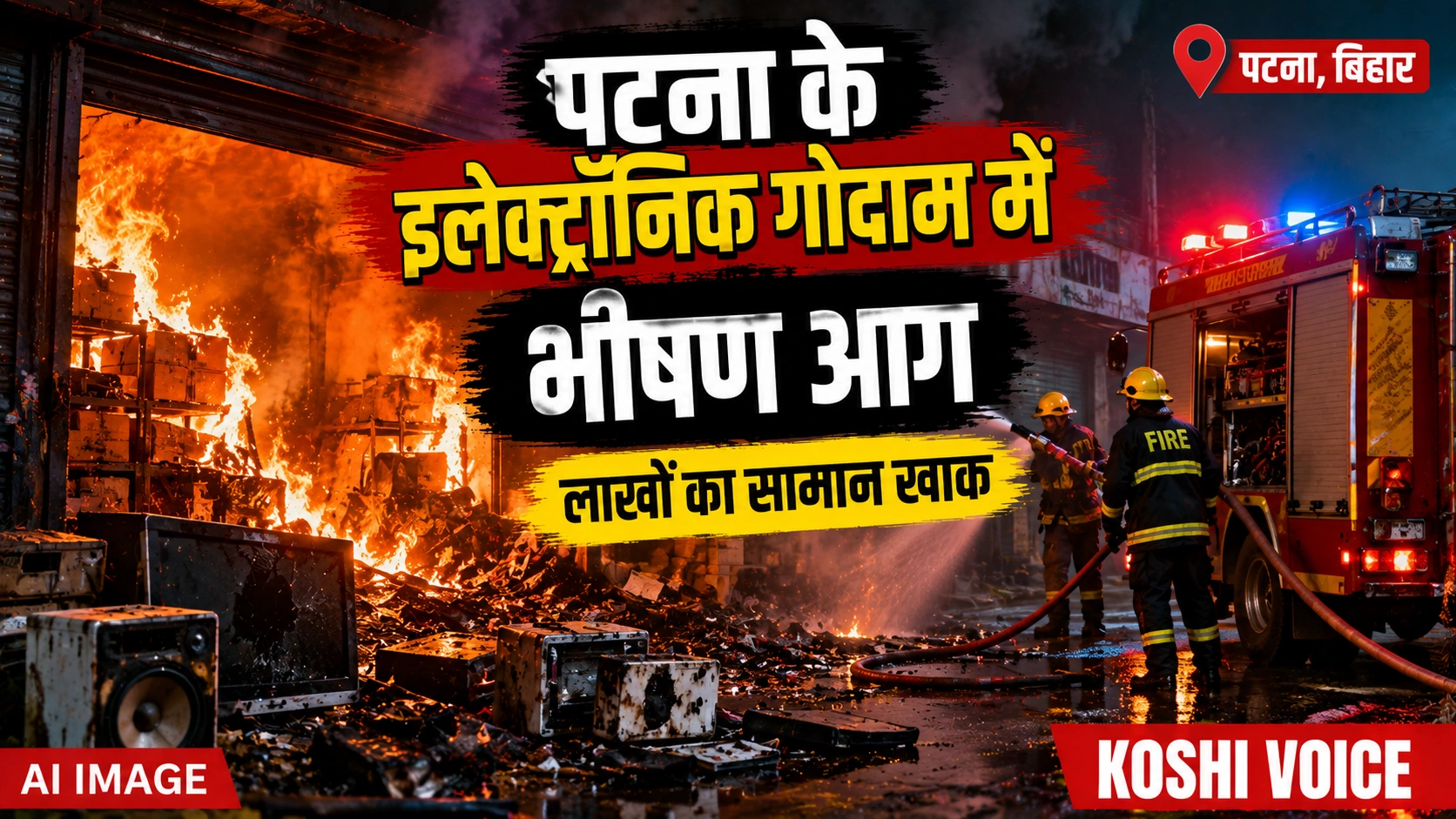 पटना में इलेक्ट्रॉनिक गोदाम में भीषण आग, लाखों का सामान जलकर राख