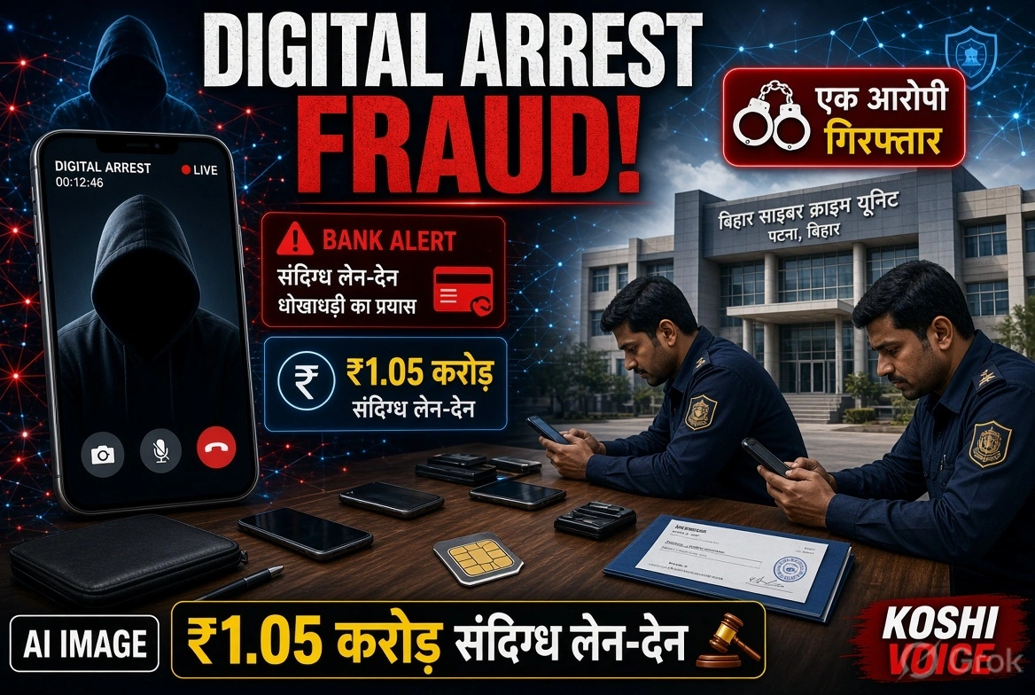 पटना: ‘डिजिटल अरेस्ट’ फ्रॉड में बड़ी कार्रवाई, बिहटा से 1.05 करोड़ के संदिग्ध लेन-देन वाला आरोपी गिरफ्तार
