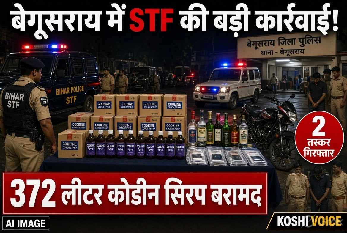 बेगूसराय में STF की बड़ी कार्रवाई: 372 लीटर कोडीन सिरप और विदेशी शराब के साथ 2 तस्कर गिरफ्तार