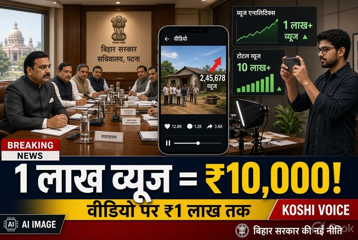 बिहार सरकार की नई नीति: सोशल मीडिया क्रिएटर्स को योजनाओं के वीडियो पर ₹10,000 प्रति लाख व्यूज, अधिकतम ₹1 लाख तक का भुगतान
