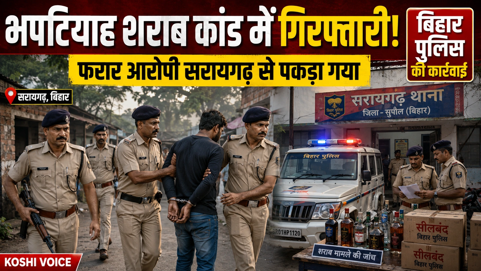 भपटियाह शराब कांड में बड़ी कार्रवाई: फरार अभियुक्त सरायगढ़ से गिरफ्तार, पुलिस ने गुप्त सूचना पर दबोचा