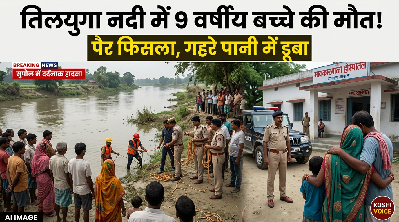सुपौल: तिलयुगा नदी में 9 वर्षीय बच्चे की डूबने से मौत, शौच के दौरान पैर फिसला
