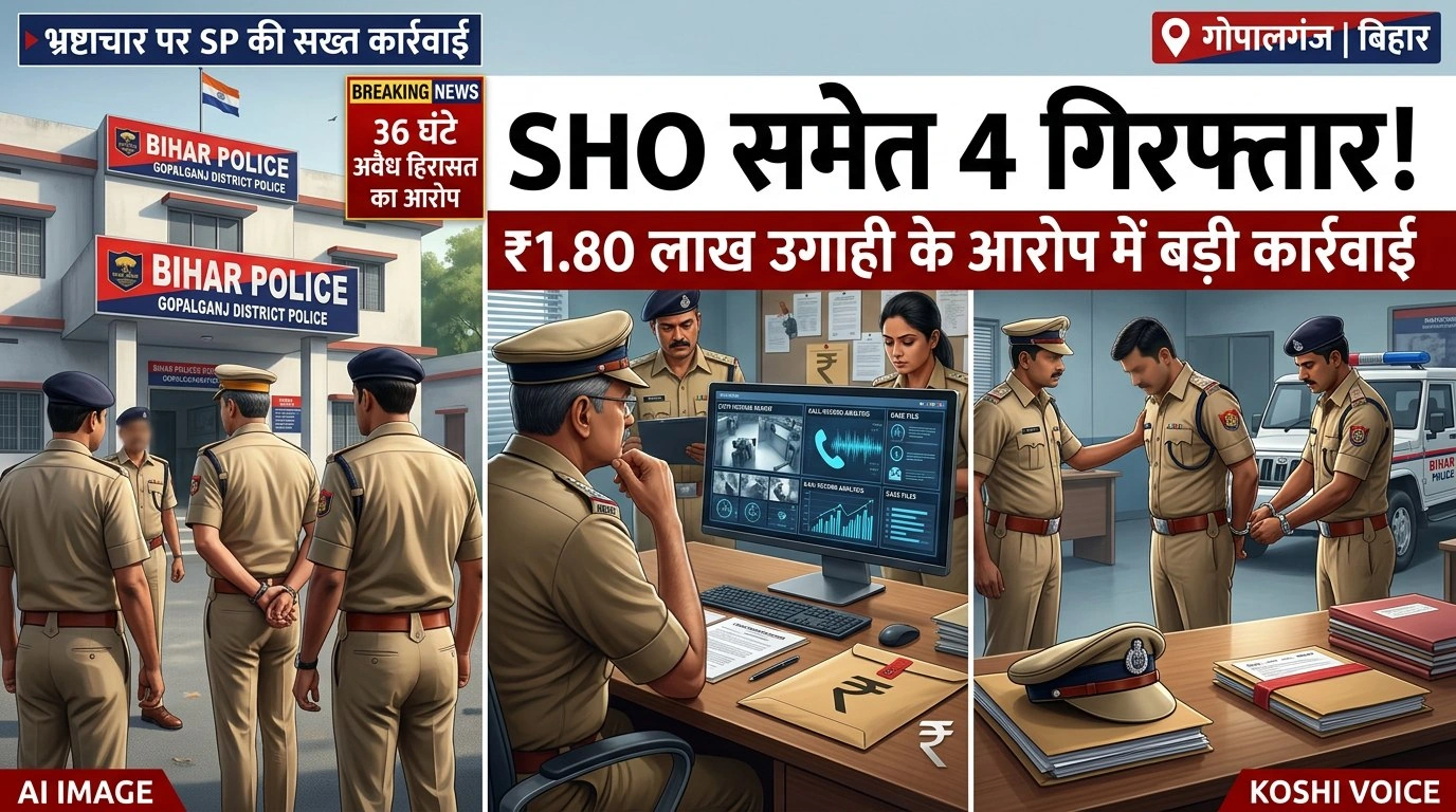 गोपालगंज में बड़ी कार्रवाई: SP विनय तिवारी ने भ्रष्टाचार के आरोप में जादोपुर SHO समेत चार को किया गिरफ्तार